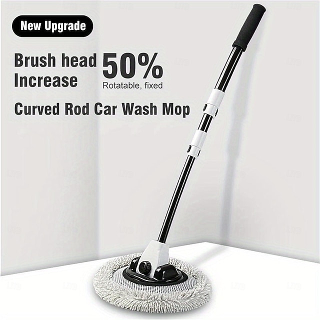  The Ultimate Car Wash Brush with Extended Handle - 15 Degree Curved Pole Design, Adjustable Length Superfine Microfiber Brush Head, Ideal for Cars, RVs, Trucks, Pickups - Wash Kit Included (Black/White)