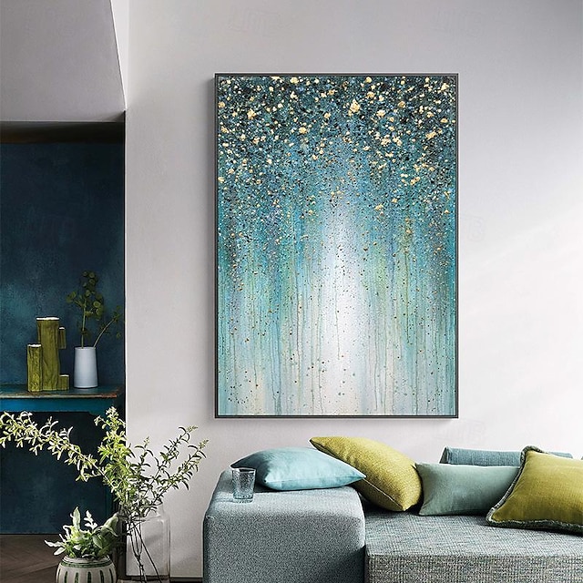  لوحات زيتية فاخرة مصنوعة يدويًا 100% من رقائق الذهب التجريدية باللون الأزرق على قماش صور فنية للجدران ديكور منزلي (بدون إطار)