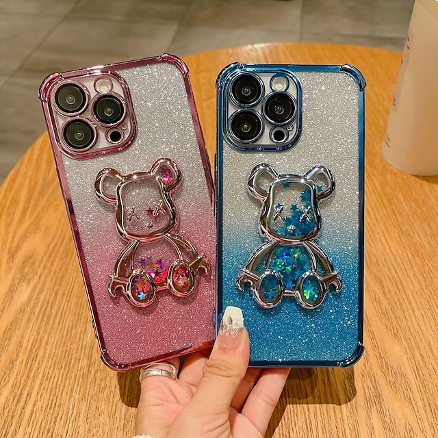  Phone Case For iPhone 15 Pro Max Plus iPhone 14 13 12 11 Pro Max Plus Back Cover Bling Glitter Shiny Shockproof Bear TPU