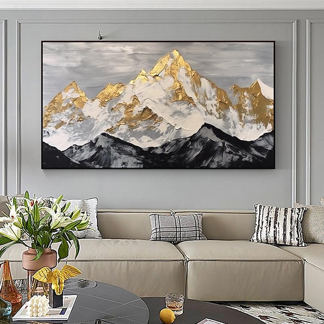  handgemaakte landschapskunst aan de muur gouden bergen 3d zwaar getextureerd olieverfschilderij modern abstract kunstwerk canvas foto's woondecoratie geen frame