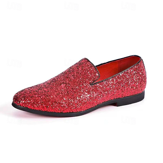 Men's Red Glitter Slip - On Loafers, All - Over Sparkly Party Dress Shoes, Eye - Catching for Weddings Proms 5