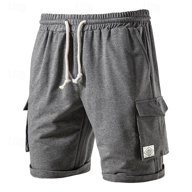  Men's Cargo Shorts Sweat Shorts Shorts Drawstring Elastic Waist Multi Pocket Plain Comfort Short Outdoor Daily 100% Cotton Fashion Casual Black Blue Micro-elastic