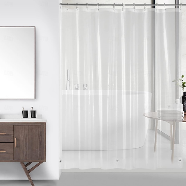  transparenter Duschvorhang mit gratis Haken – 3 Magnete an der Unterseite, wasserdichtes PEVA, PVC-frei, Metallösen, Vorhang 177,8 cm