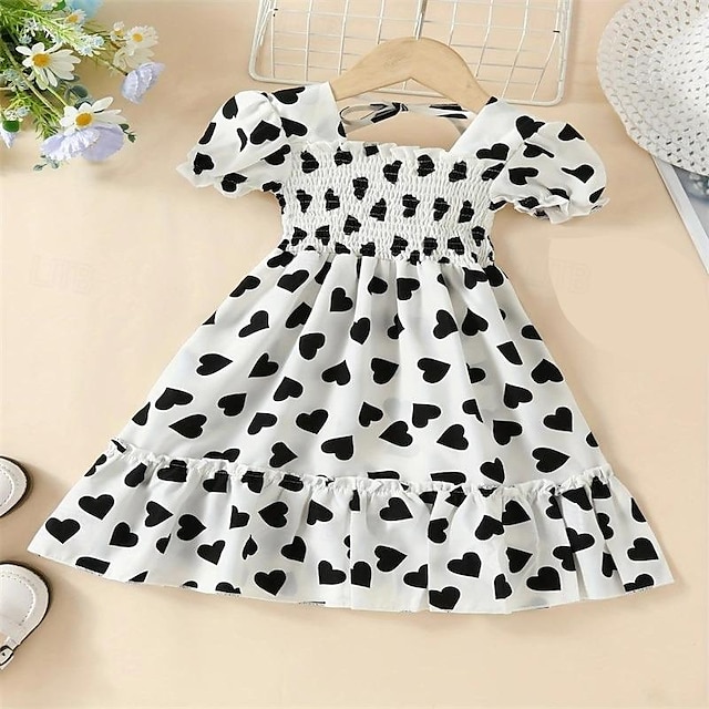  Kids Girls' Dress Heart Short Sleeve Party Outdoor Casual Fashion Daily Casual Polyester Summer Spring Fall 2-13 Years White