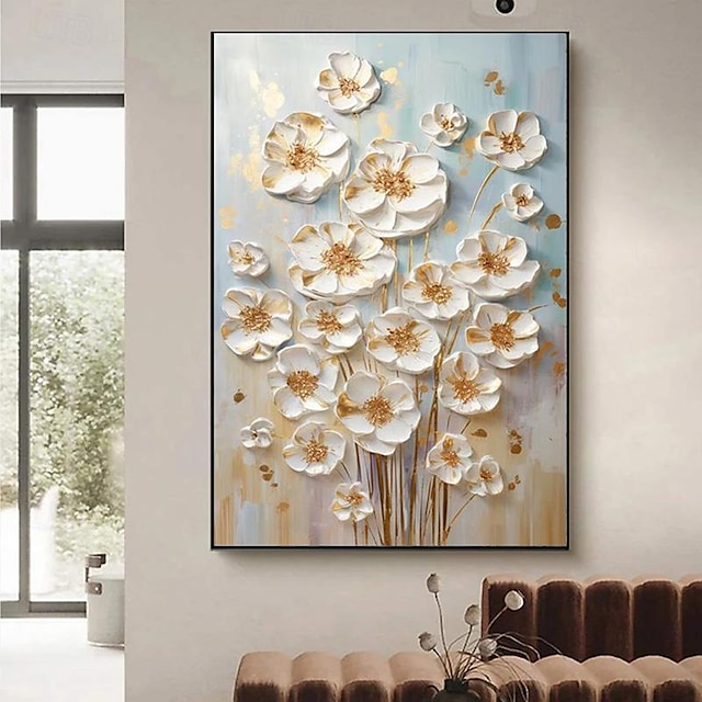  ruční barva elegantní květina nástěnné umění obývací pokoj šedé pozadí zlatá paleta nůž malba domácí dekorace pro obývací pokoj rám připraven k zavěšení