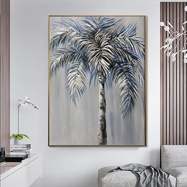  håndlavet oliemaleri lærred vægkunst dekoration sort og hvid abstrakt kokosnød træ til boligindretning rullet rammeløst ustrakt maleri