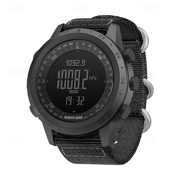  Orologio digitale NORTH EDGE da uomo Orologio sportivo all'aperto tattico casual con bussola altimetro cronometro luminoso cinturino in silicone nylon