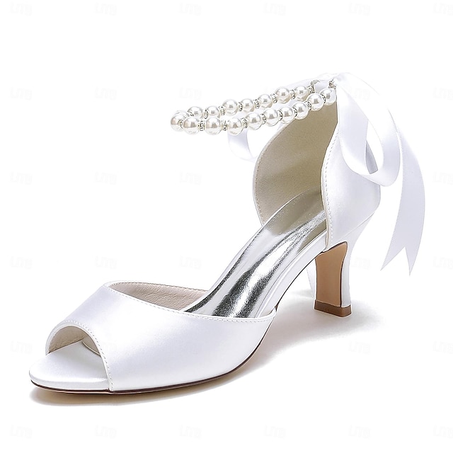  Mujer Zapatos de boda Regalos de San Valentín Zapatos blancos Boda Fiesta Diario Zapatos de dama de honor Perla de Imitación Corbata de Lazo Tacón Cuadrado Punta abierta Elegante Moda Estilo lindo