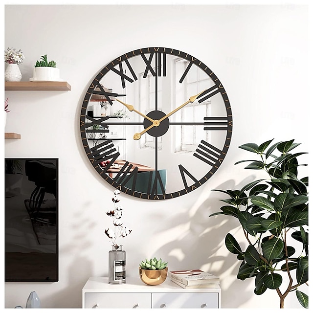  リビングルーム用壁掛け時計、装飾用装飾壁掛け時計、ローマ数字フレーム付きミラー付きモダン壁掛け時計、壁用大型時計、ホームデコレーション用 50 cm