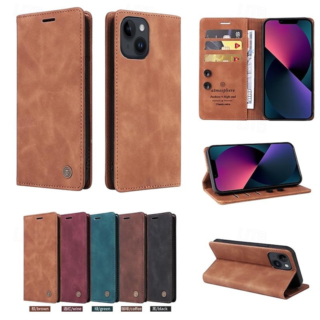  puhelin Etui Käyttötarkoitus iPhone 15 Pro Max iPhone 14 13 12 11 Pro Max Plus Lompakkokorttikotelo Koko vartalon suoja Tukijalka Korttipaikka Retro TPU PU-nahka