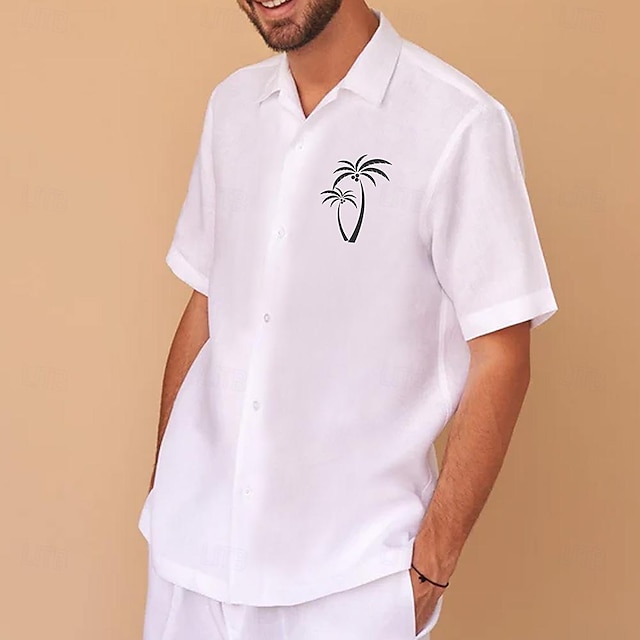  Pánské Bavlněné prádlo Letní košile Kokosový strom Krátký rukáv Bílá Košile Ležérní Denní Havajské