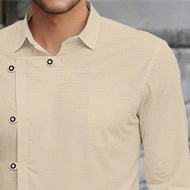 Men's Shirt Linen Shirt Beach Shirt Black White Blue Long Sleeve Solid ...