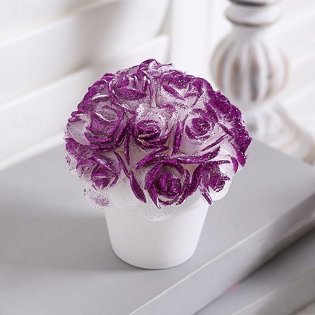  Fleur artificielle réaliste miniature en pot : fausses roses réalistes dans un petit pot pour une charmante décoration d'intérieur.