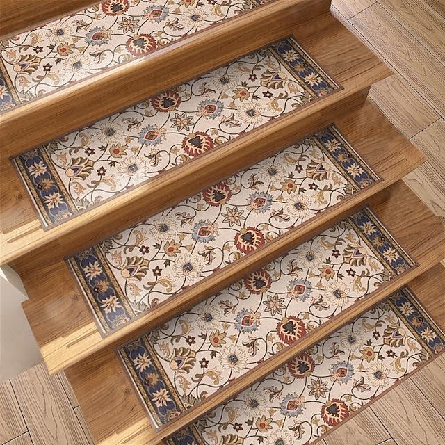  Tapis de marche style boho, antidérapant, marches d'escalier pour enfants, personnes âgées et animaux de compagnie, design ethnique
