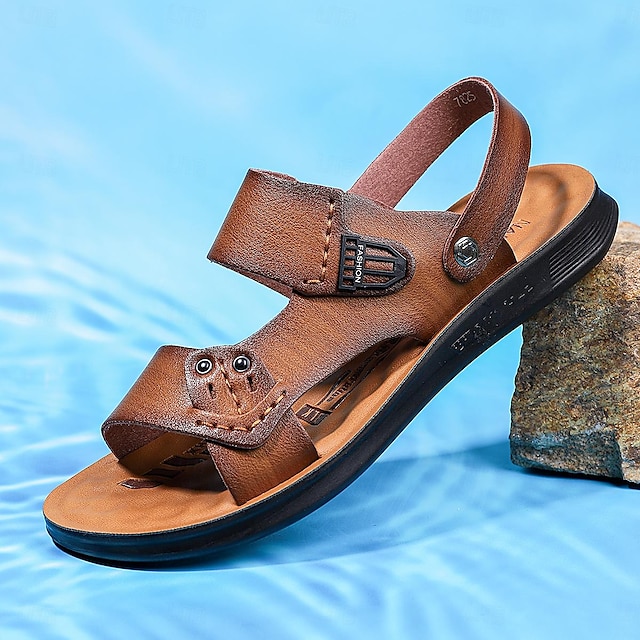 pánské pu kožené sandály pantofle vintage pohodlné sandály skluzavky sportovní ležérní plážové venkovní prodyšné nazouváky hnědé léto podzim