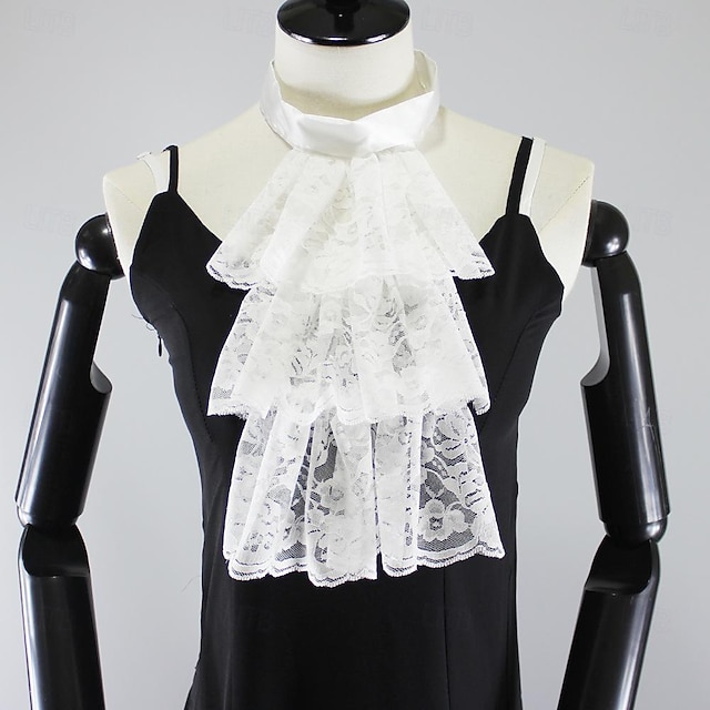  Retro Antiguo Rococó Victoriano Renacimiento Collar de jabot de encaje colonial Puños Mujer Víspera de Todos los Santos Fiesta Cuello