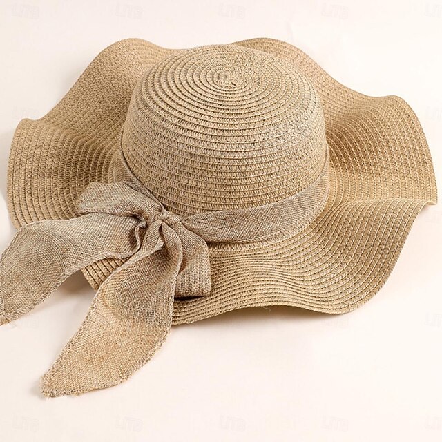 Women's Hat Sun Hat Portable Sun Protection Outdoor Holiday Beach Bow Pure Color2