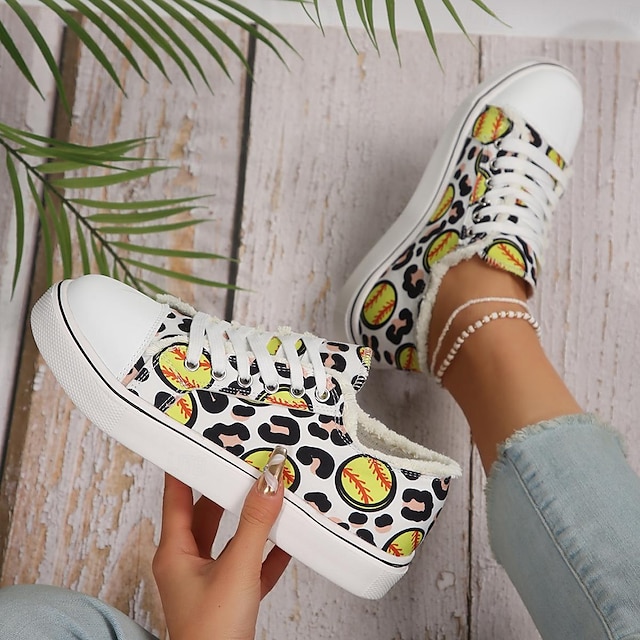  Women's Sneakers Flats Slip-Ons Plus Size Canvas Shoes Daily Leopard Flat Heel Round Toe Casual Preppy Walking Canvas Loafer Black White Light Red