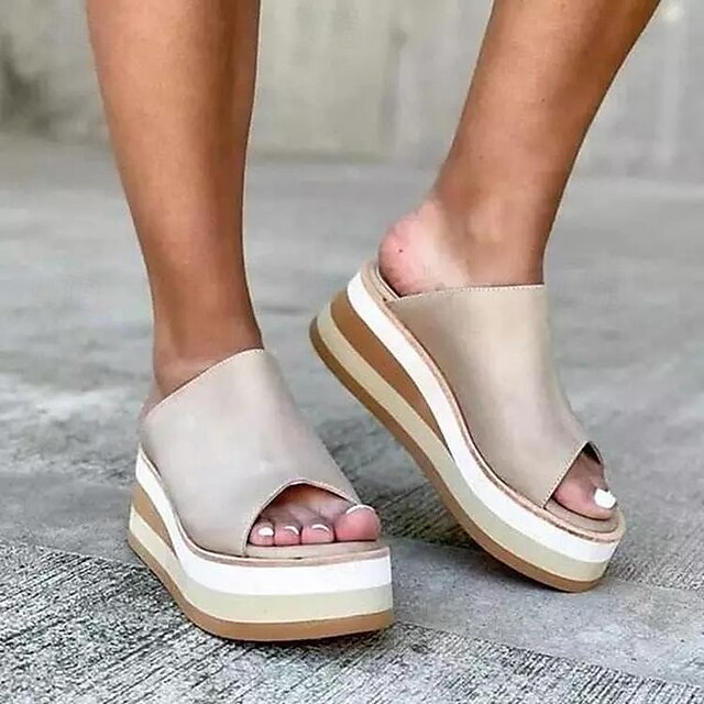  Pentru femei Sandale Sandale Platformă În aer liber Casă Birou Pană Pantofi vârf deschis Epocă Imitație Piele Negru Bej