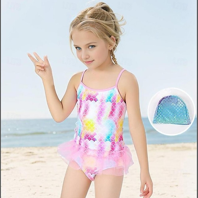  פעוטות בנות בגד ים בָּחוּץ גראפי פעיל רשת בגדי ים 7-13 שנים קיץ ורוד מסמיק סגול