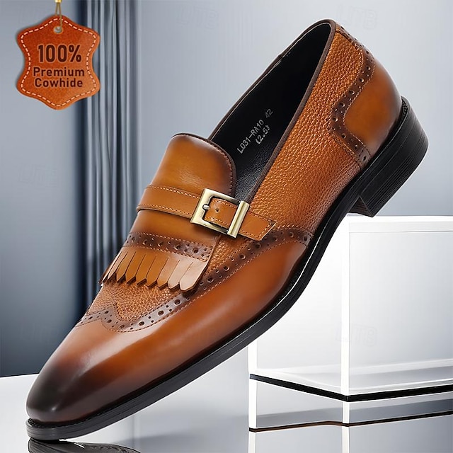  loafers för män vintage brun brogue tofs i läder