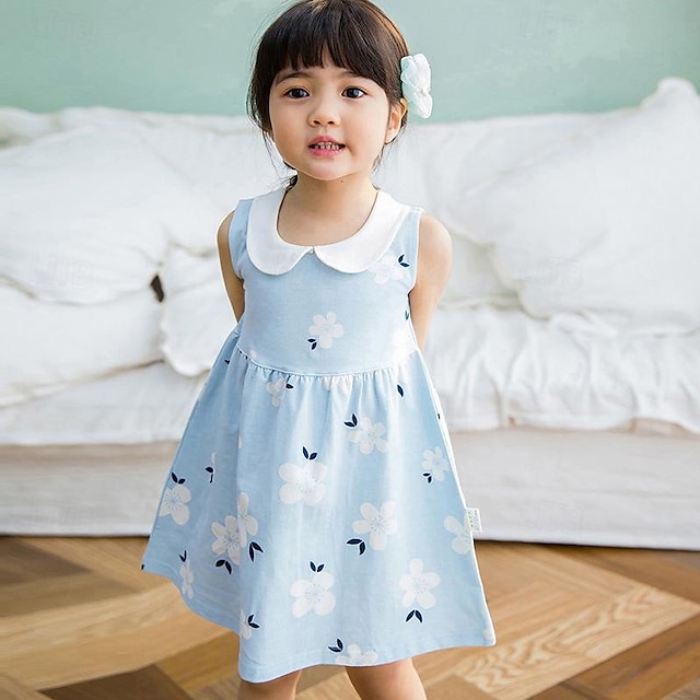  Toddler Kids Baby Girls Fashion Cute Sleeveless Doll Collar Flower Print Vest Dress Princess Dress