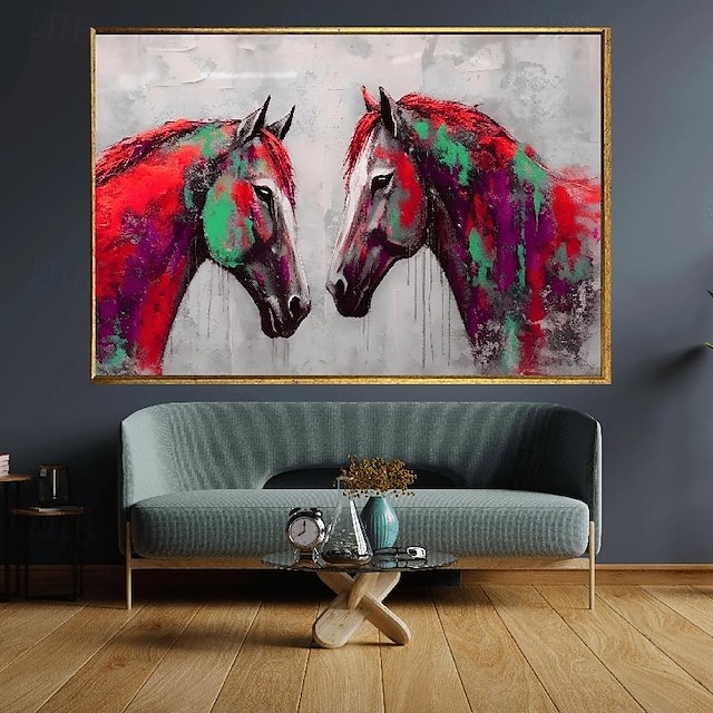  dipinto a mano due cavalli arte colorato cavallo unico pittura a olio decorazione della parete animale pittura murale colorato pittura a olio animale arte della decorazione della casa regalo di arte