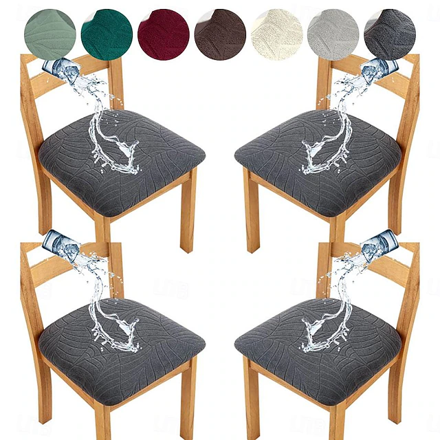 4PCS Waterproof Dining Chair Cover Stool Chair Cover Jacquard Leaves Slipcovers 10