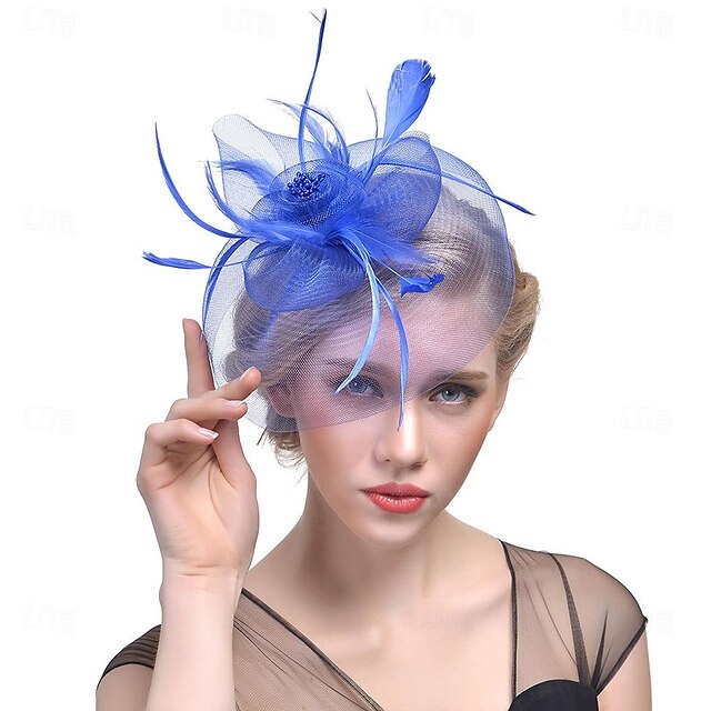  fascinators hoed Hoofdkleding Organza Fedorahoed Slappe hoed Sluier Hoed Paardenrace cocktail Elegant Retro Met Veer Pure Kleur Helm Hoofddeksels