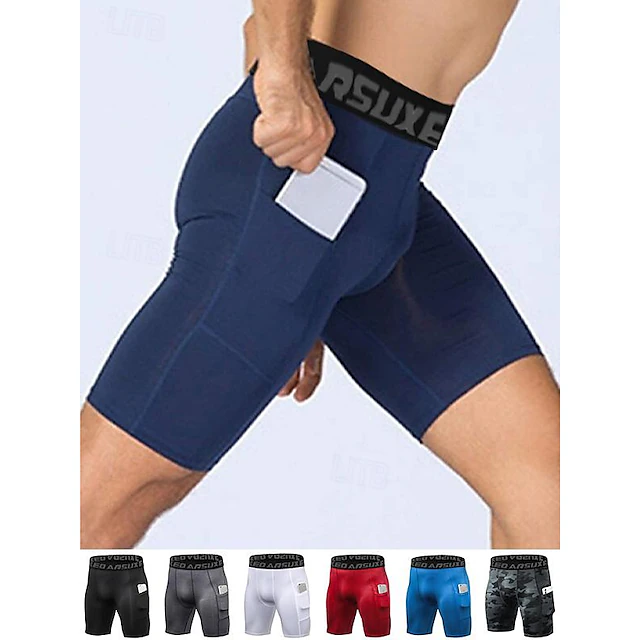 Arsuxeo Men's Running Tight Shorts Compression Shorts Yoga Shorts Spandex Shorts with Phone Pocket High Waist Base Layer Athletic Polyester 4 Way Stretch Breathable Quick Dry Power Flex Yoga Fitness 14
