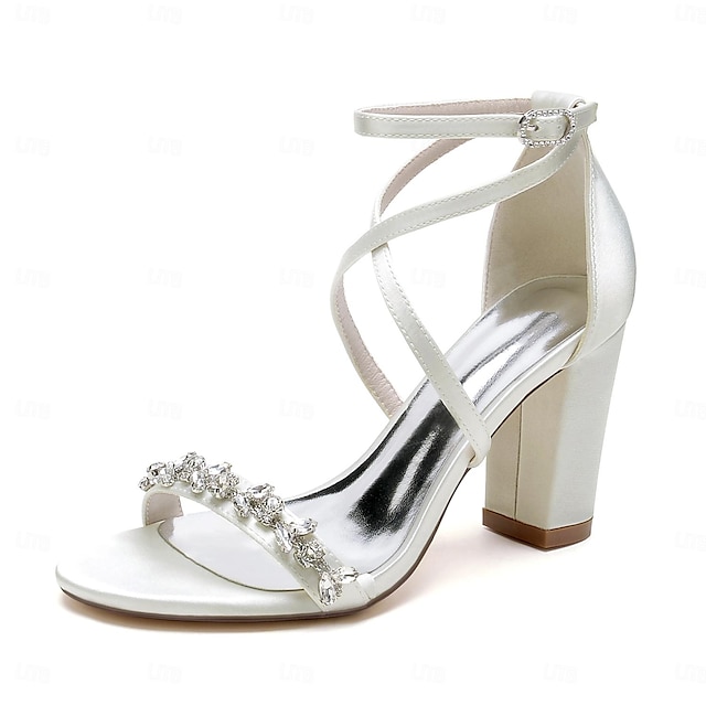 Pentru femei pantofi de nunta Sandale Sandale cu platformă Nuntă Petrecere Zilnic Sandale de nunta Piatră Semiprețioasă Toc Îndesat Vârf deschis Modă Luxos Sexy Satin Curea Gleznă Argintiu Roșu Vin