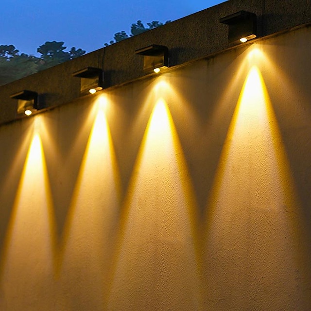  utendørs solenergi veggvask lys vanntett trinn lys utendørs vegglampe hage hage gjerde balkong belysning landskap dekorasjon atmosfære lys 1/2/4/8stk