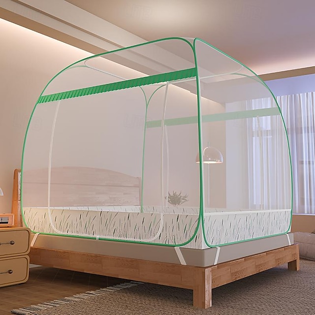  3-Door Mosquito Net Plus Space Mosquito Tent Full Bottom Stable Steel Wire Free Installation Open Mosquito Net for Bed Increase Density Tent Yarn Household Nets Surround Mosquito Net