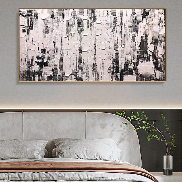  Large Hand painted Abstract Painting Black and White 3D Textured Wall Art Modern Wall Canvas Painting White 3D Textured Wall Art Decor