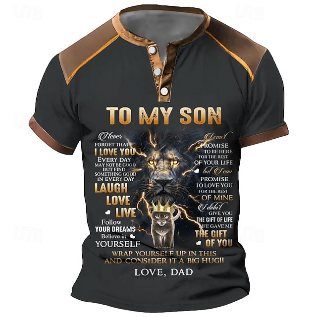  Papa-Shirts zum Vatertag, liebe Papa für meinen Sohn, hülle dich darin ein und betrachte es als eine große Umarmung, Löwe, Buchstabe Dada, Henley, Street-Casual-Style, Herren-T-Shirt mit 3D-Aufdruck,