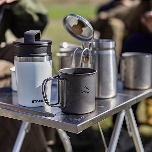  Taza de café de aleación de titanio puro para acampar al aire libre, tazas de agua del té con tapa, olla colgante ultraligera, vajilla glamping, equipo de pesca