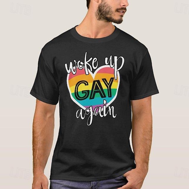  LGBT LGBTQ Κοντομάνικο Πουκάμισα Pride Ουράνιο Τόξο Ξύπνησα Gay Ξανά Αστείος Λεσβία Γκέι Για Για Ζευγάρια Γιούνισεξ Ενηλίκων Μασκάρεμα Hot Stamping Παρέλαση Υπερηφάνειας Μήνας υπερηφάνειας