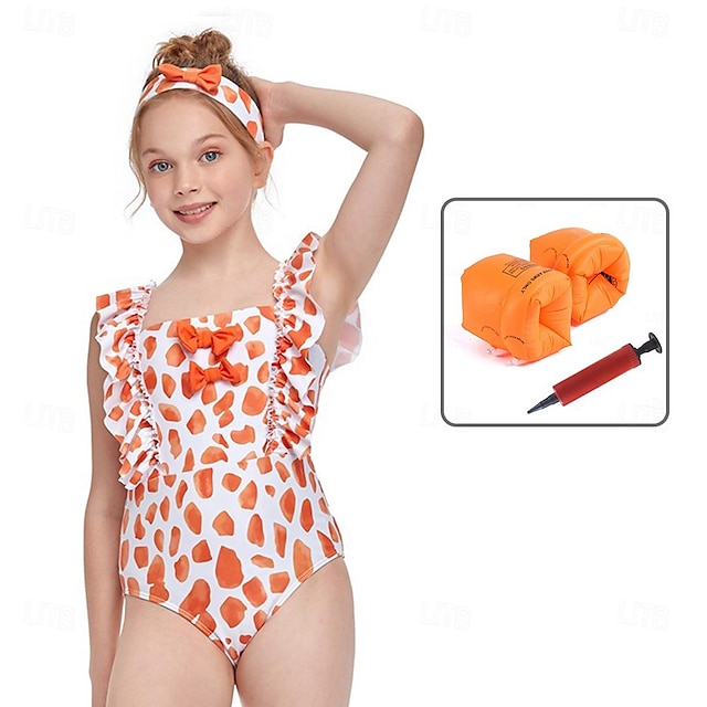  Strój kąpielowy dla malucha dla dzieci dziewczynek letni jednoczęściowy jednoczęściowy strój kąpielowy z nadrukiem w kokardkę z pływakiem na ramieniu& pompa