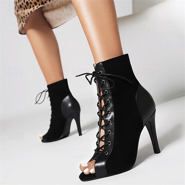  Women's Heels Sandals Boots Summer Boots Lace Up Boots Heel Boots Party Club Lace-up Stiletto Peep Toe Fashion Minimalism Faux Suede Lace-up Wine Almond Black