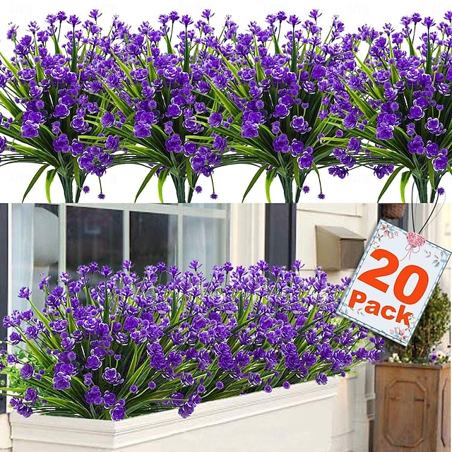  20-pack konstgjorda blommor utomhusdekorationer - UV-resistenta plastbuskar och falska blommor för utomhusdekoration