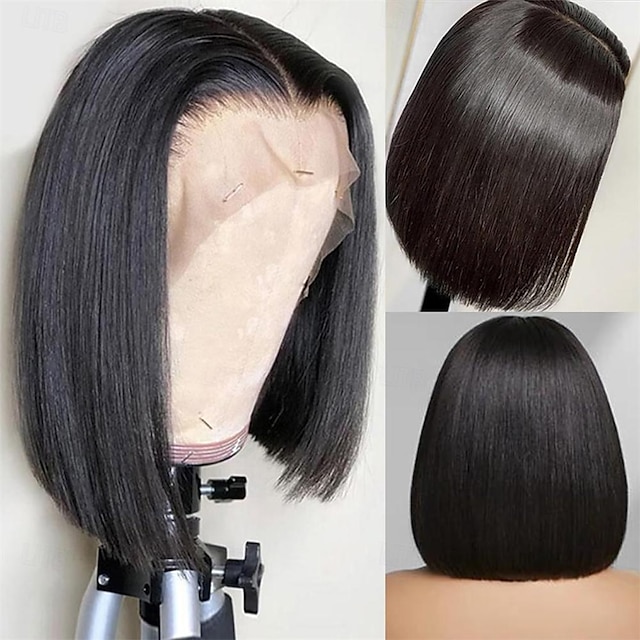  Peluca delantera de encaje de cabello humano 13x4, parte libre, cabello brasileño ondulado, peluca negra, densidad del 150% con pelo de bebé, sin pegamento, prearrancado para pelucas para mujeres
