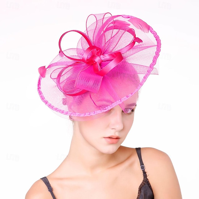  fascinators hoed Hoofdkleding Organza Fedorahoed Slappe hoed Sluier Hoed Paardenrace cocktail Elegant Retro Met Veer Pure Kleur Helm Hoofddeksels