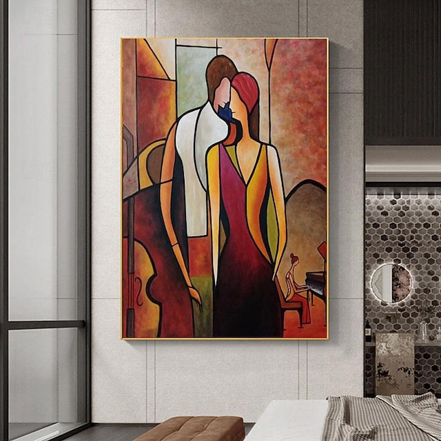  met de hand geschilderd kubisme schilderij abstract muziekkamer canvas origineel olieverfschilderij moderne unieke stijl warme kleuren woondecoratie geen frame