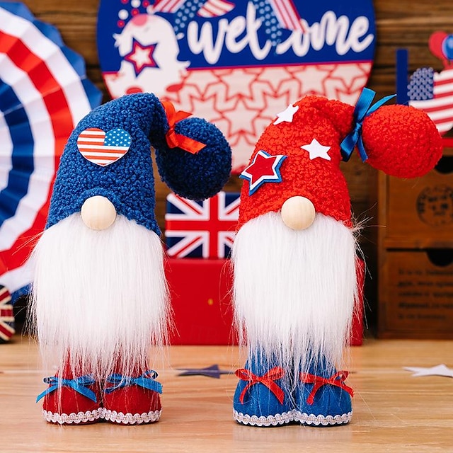  Décor du jour de l'indépendance : figurine naine en peluche patriotique, cadeau de poupée sans visage, parfait pour une exposition festive pour le jour commémoratif/le 4 juillet