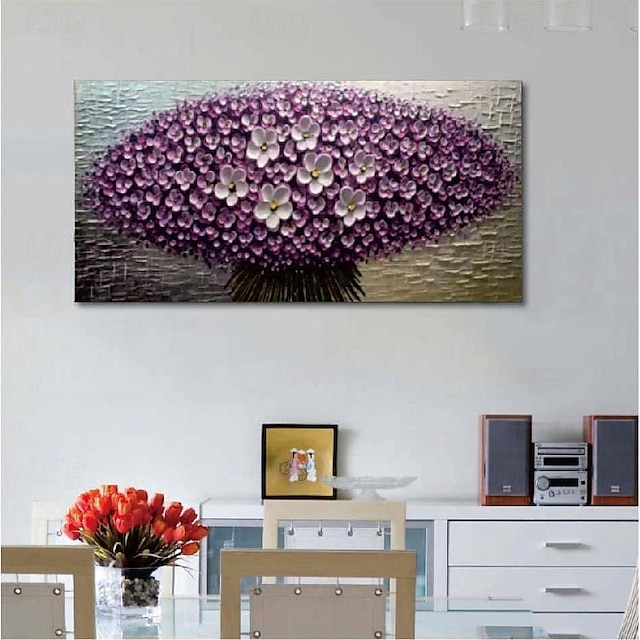  květ květinová malba na plátně originální texturovaná fialová kvetoucí 3d květina akrylová malba obývací stěna umění neutrální bytový dekor bez rámu