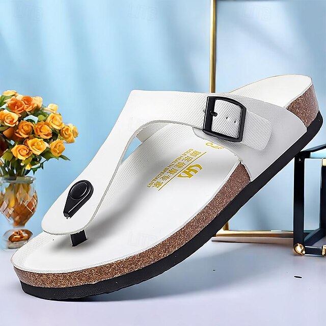 Men's Sandals Slippers & Flip-Flops Flat Sandals Microfiber Breathable Comfortable Slip Resistant Loafer Buckle White Red Green 9