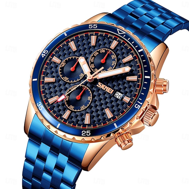  SKMEI Men Quartz Watch Fashion Casual Business Wristwatch Luminous Stopwatch Calendar Waterproof Steel Watch