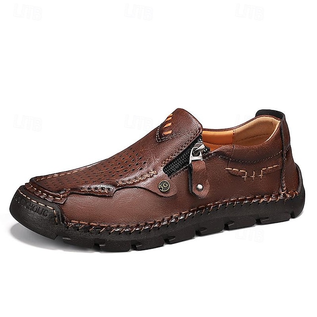  Hombre Zapatos de taco bajo y Slip-On Retro Zapatos hechos a mano Zapatos de Paseo Casual Diario Cuero Transpirable Cómodo Sin Cordones Rojo Oscuro Negro Amarillo Primavera Otoño