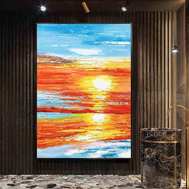  Handmade Oil Painting Canvas Wall Art Decoration Abstract Sunrise Over Sea Morning Glow Landscape for Home Decor Rolled Frameless Unstretched Painting