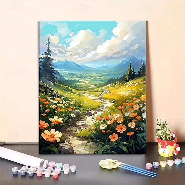  Ensemble de peinture acrylique pour adultes, paysage de montagne, 16x20 pouces, facile à suivre, manuel, passe-temps relaxant et décoratif, bricolage, 1 pièce